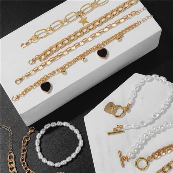 (22 PCS) Boho Gold Chain Bracelets Set for Women, 14K Gold Plated Set for women - Picture 2 of 5